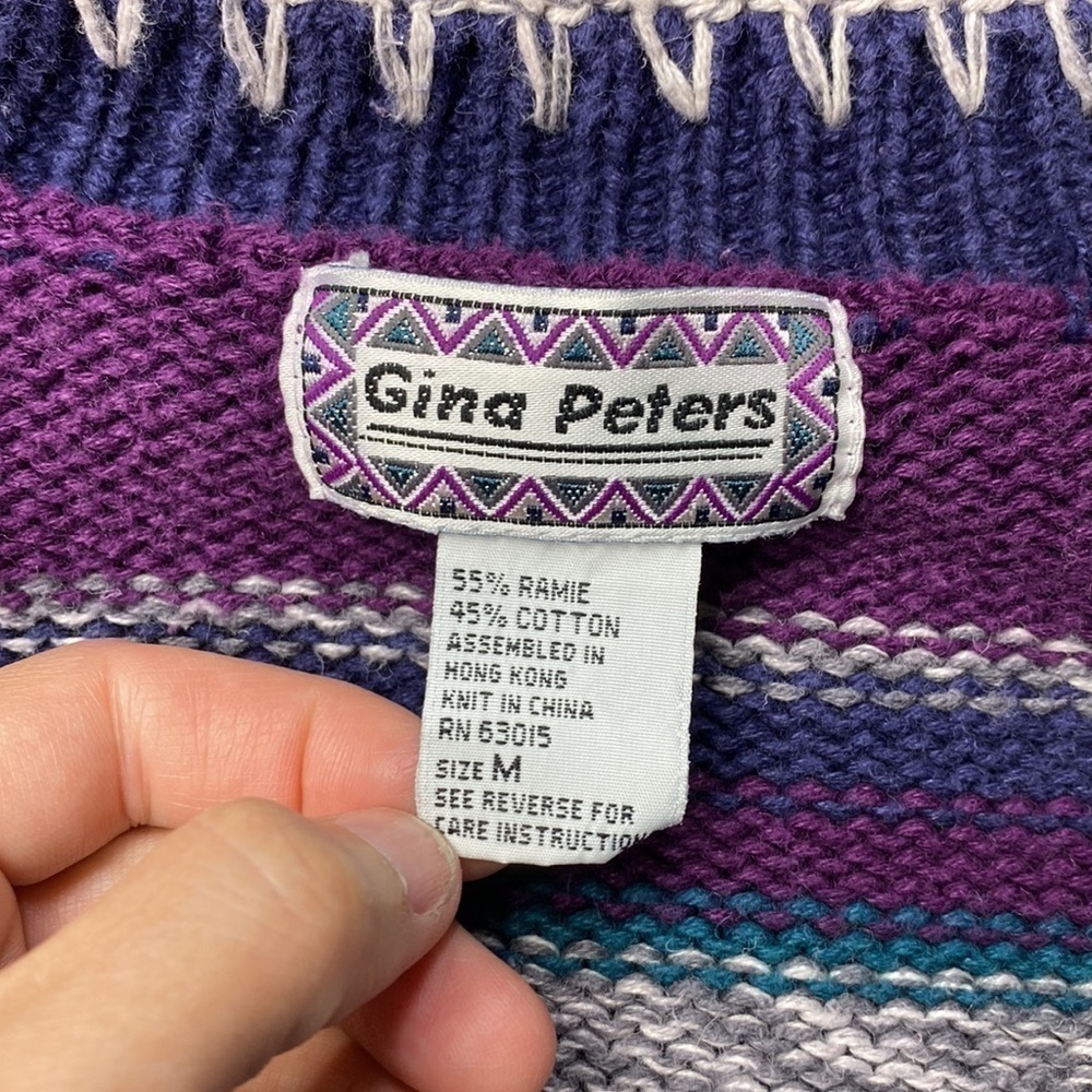 Gina Peters Purple Knit Button Front Cardigan Sweater 90s Medium - Picture 4 of 6